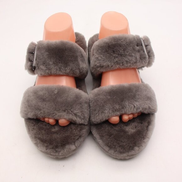 UGG Fuzz Yeah Women's Size 10 Slipper Slides Sandals Gray Fur Buckle 1104662 - Picture 2 of 9